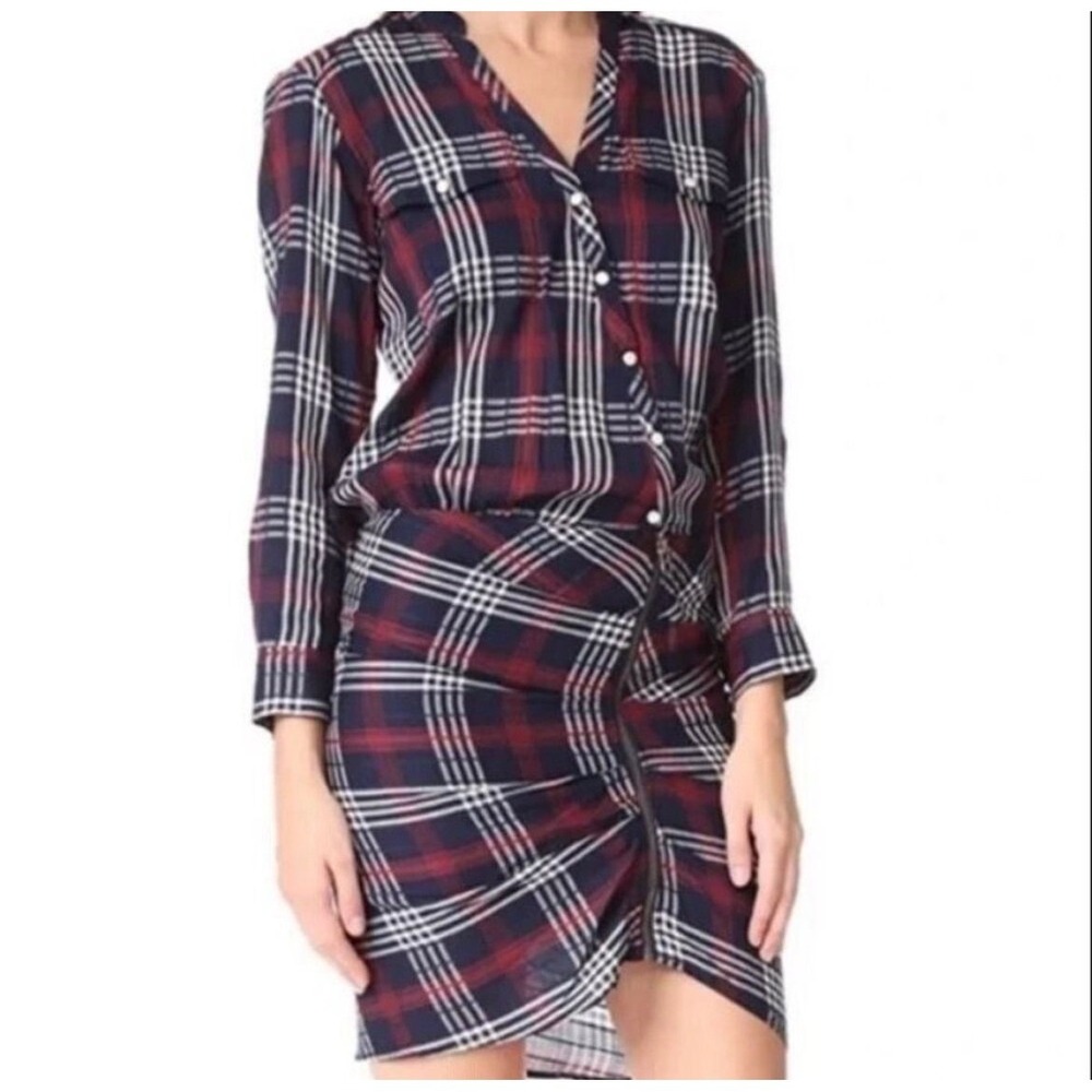 Veronica Beard Emory Ruched‎ Cargo Plaid Shirt Dress Size 10